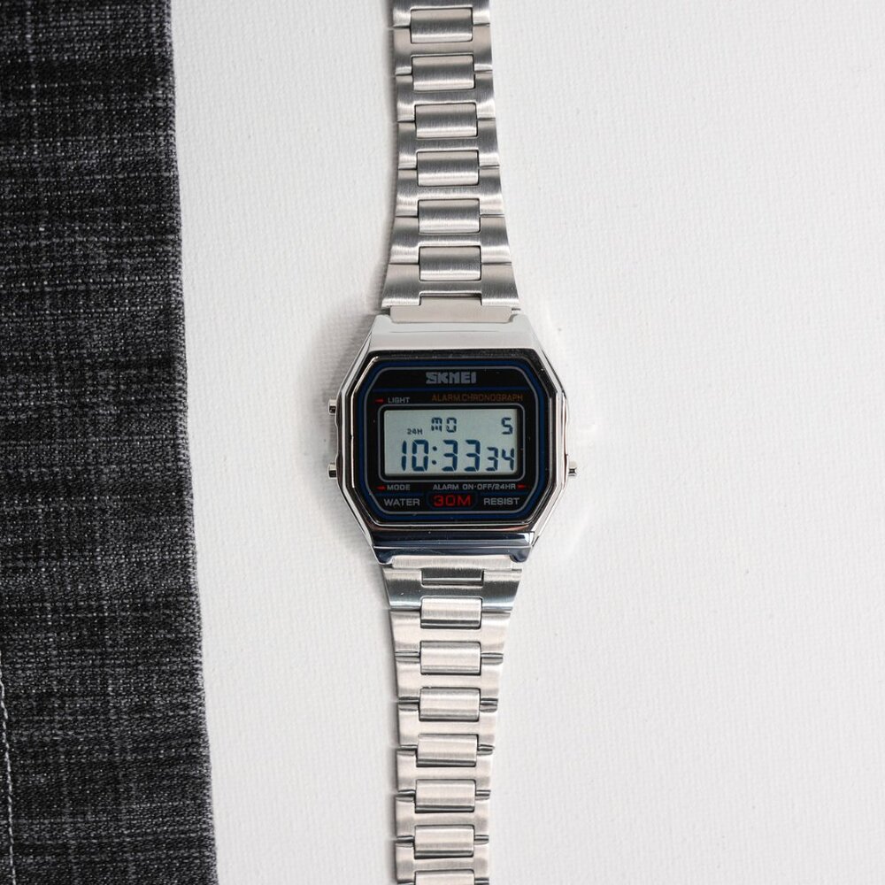 Silver Digital Retro Watch